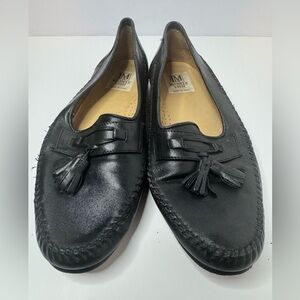 Michele Loisi Black Leather Tassel Loafers Size 9D
